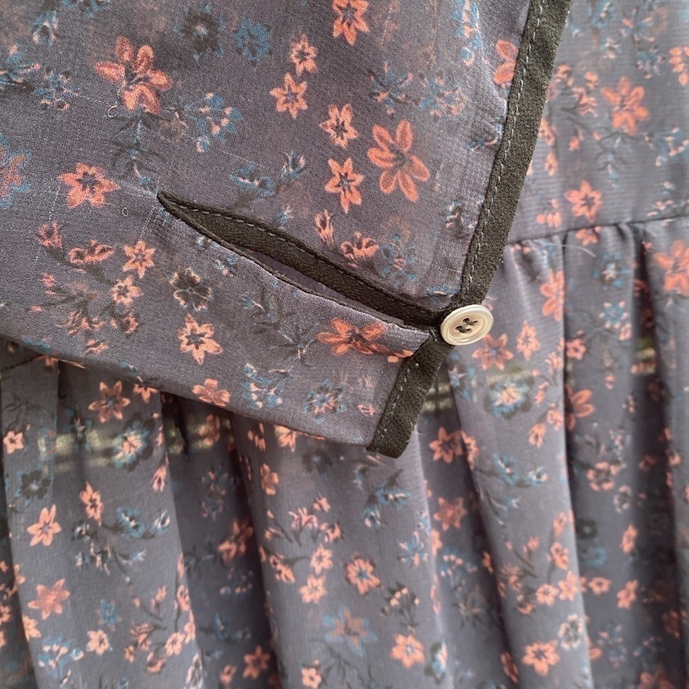 Frank & Oak Printed chiffon floral dress mid sleeves sheered Size Small - Picture 8 of 11